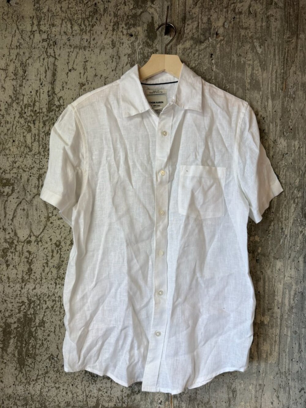 THOM AARON Men's European Linen Short Sleeve Button Shirt Size S in White